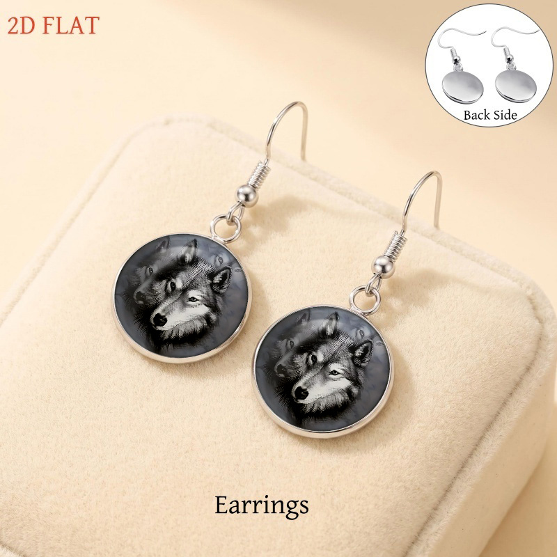 5pc Wolf-Themed Women's Jewelry Set, Necklace & Earrings